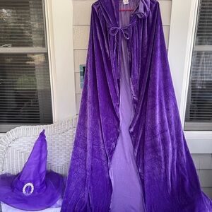 Purple Velvet Cape and Witch Hat Set